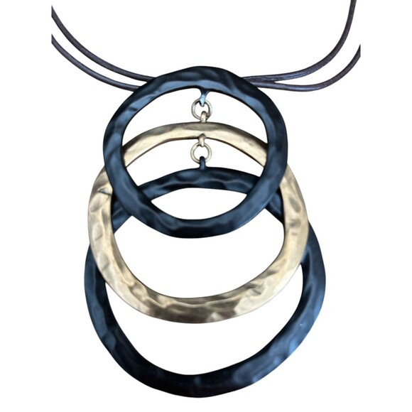 3 Tone Circle Pendant Black Copper Dual Strand Leather Cord 17" - Picture 2 of 3